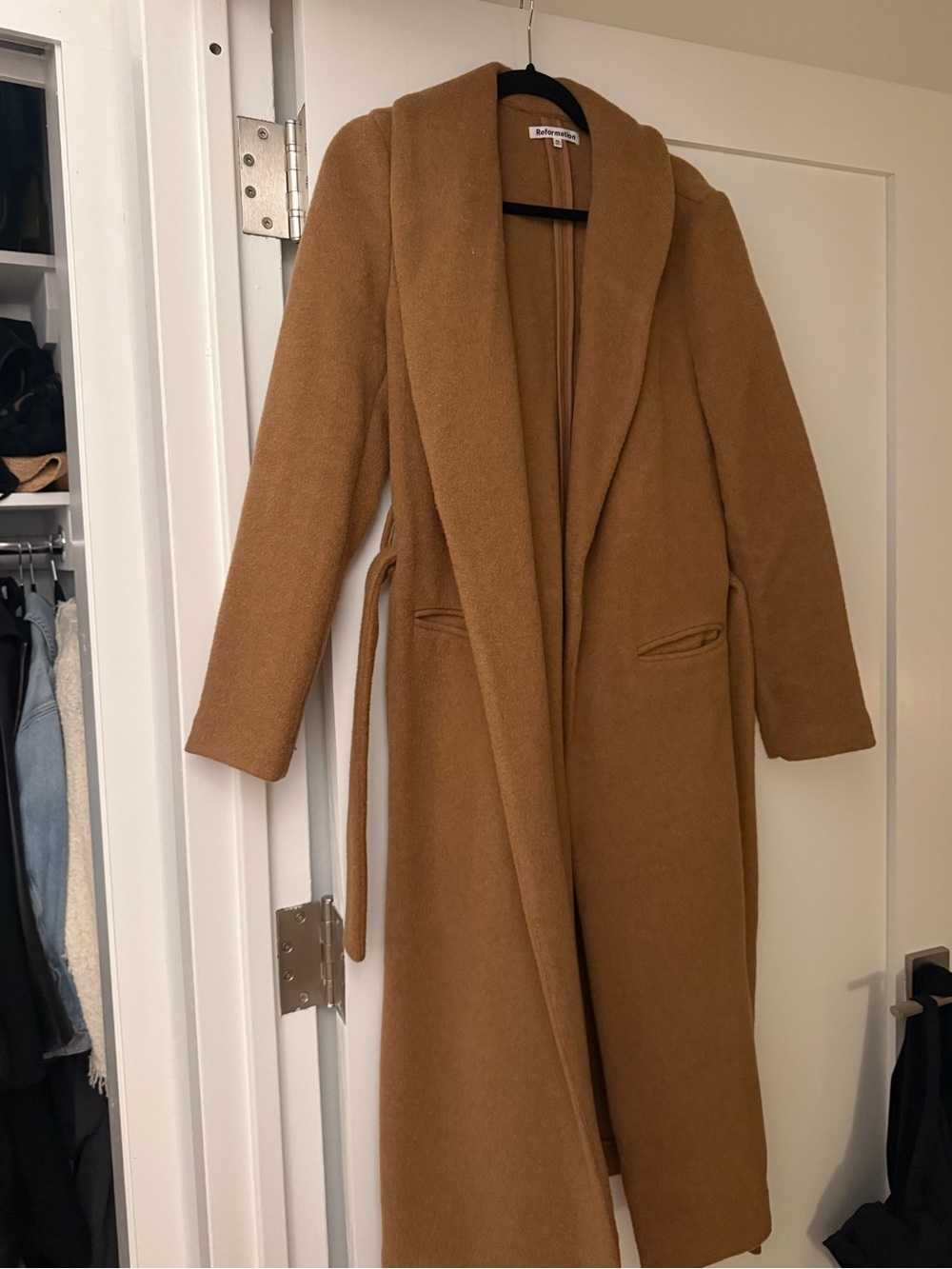 Reformation Long Camel Brown Wrap Coat